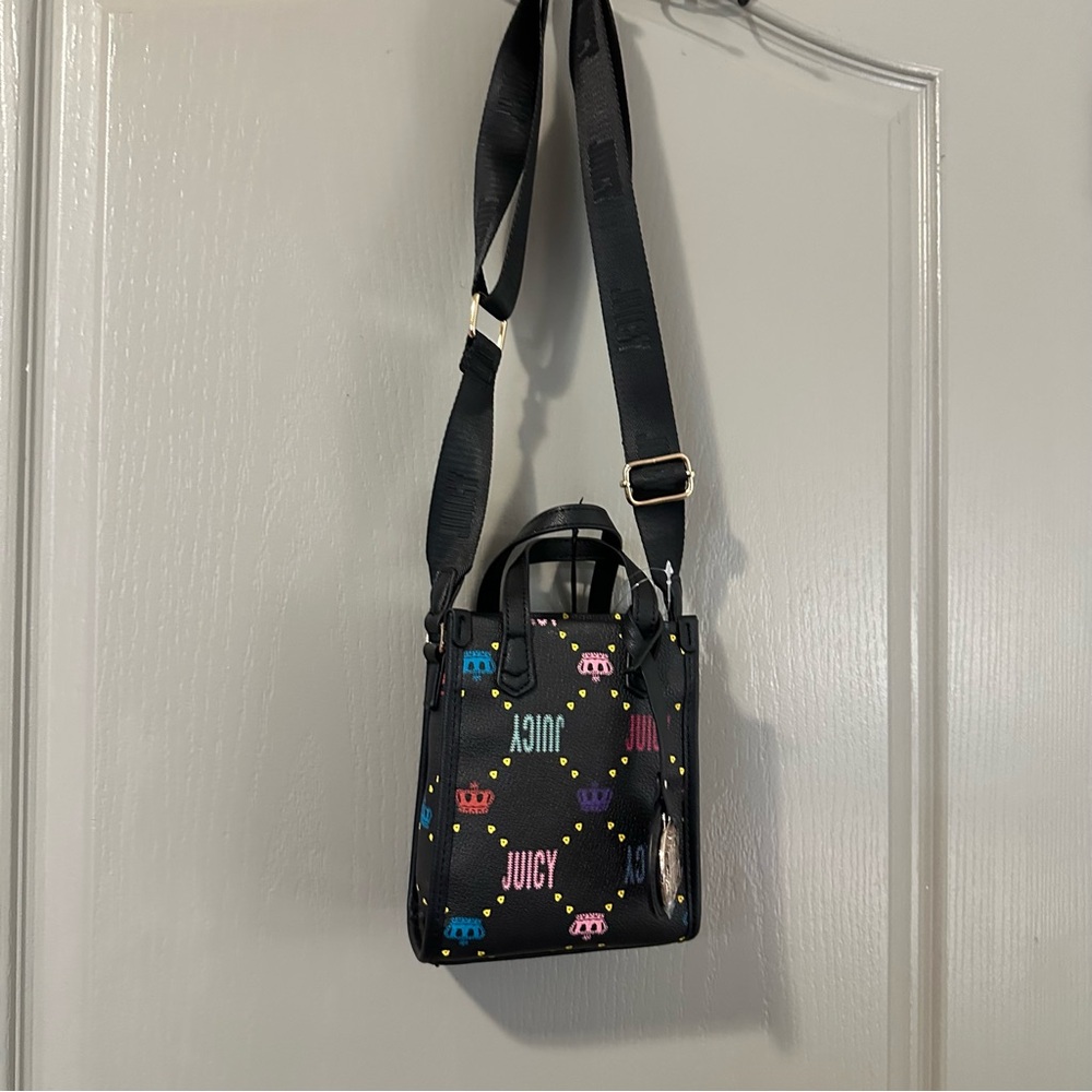 Juicy Couture Black Crossbody Bag with Colorful Accents Simplicity Mini Tote NWT